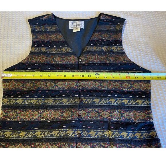 VTG TanTrums Whimsy Goth Striped Embroidered Metallic Button Up Cotton Vest Med - Picture 7 of 10